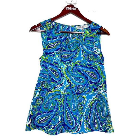 Kasper Women’s Paisley Print Sleeveless Tank Blouse Small Blue Green Career Work - Picture 1 of 7